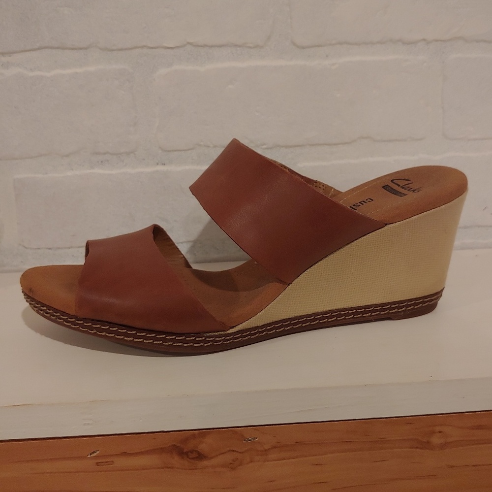 Clark's Leather Wedge Sandal in Brown SZ 10